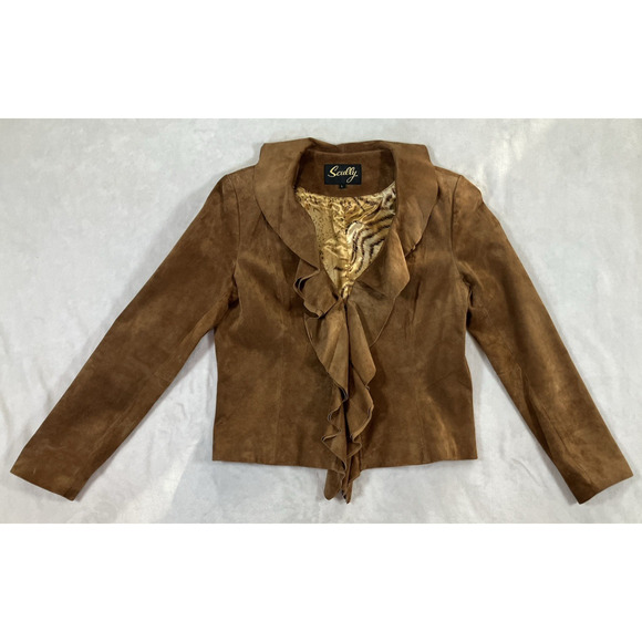 Scully Jackets & Blazers - Vintage Scully Brown Leather Jacket Size Large Ruffles Satin Lined Boho Western